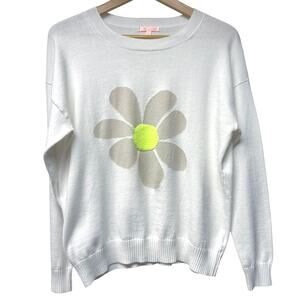 Lisa Todd Sweet Talk White Cotton Sweater Size Large Flower Luxe Whimsical